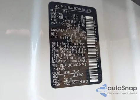 2021 Nissan Rogue Platinum from USA, damaged, VIN JN8AT3DD5MW304748